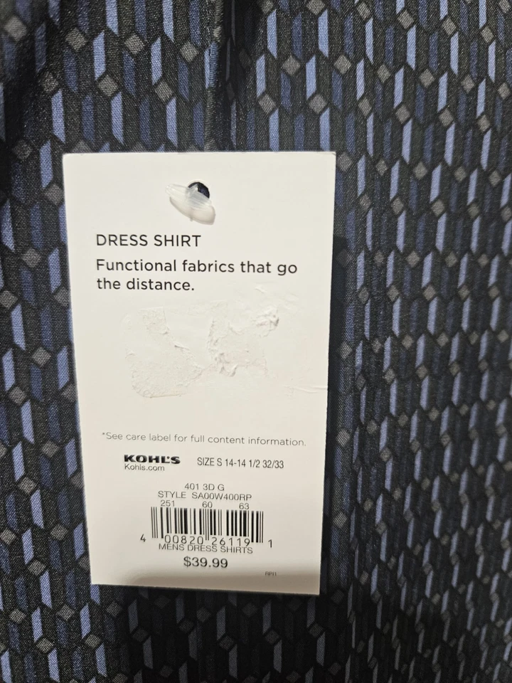 APT. 9, CAMISA DE VESTIR GEO HOMBRE NUEVA AZUL/GRIS POLI BL MANGA LARGA, TALLA 14.5 32/33 Foto 4 de 4