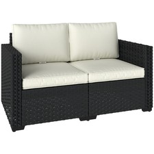Outsunny 2 Seater Rattan Garden Sofa with Deep Seat, Wide Arms, Black