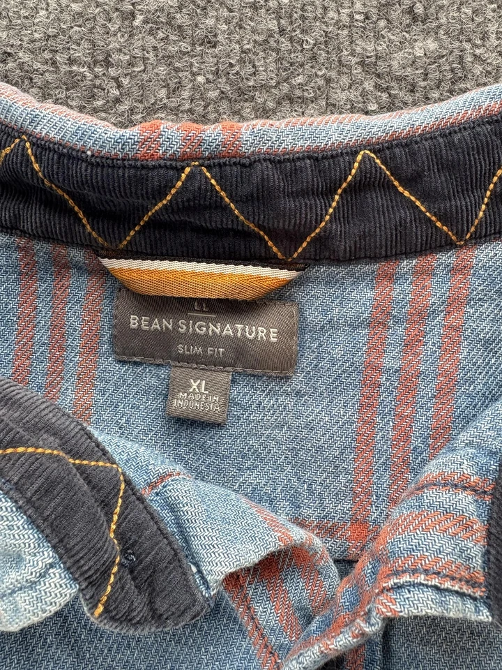 L.L. Bean Signature Shirt Mens XL Blue Orange Plaid Cotton Slim Fit Casual - Image 2 of 4