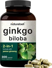 Ginkgo Biloba 6000mg w/ Red Panax Ginseng for Memory Focus Brain Health 300 Caps