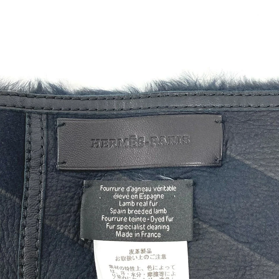 Hermes cuero piel chal estola silenciador negro r0_1116 Foto 2 de 4