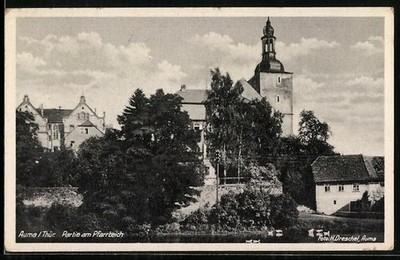 Auma /Thür., Partie am Pfarrteich, Ansichtskarte 