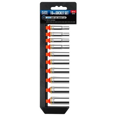 10PCS 1/4  Drive Deep Socket Set, SAE (3/16''-9/16''), 6-Point, Cr-V Steel