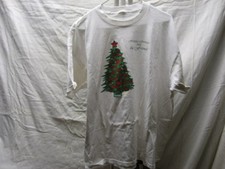 Vintage L Large Christmas Tree Holiday Greetings White Short Sleeve T Shirt