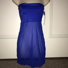 Zuliana Strapless Vintage Blue Spandex Top and Mesh Bottom Mini Dress NWT