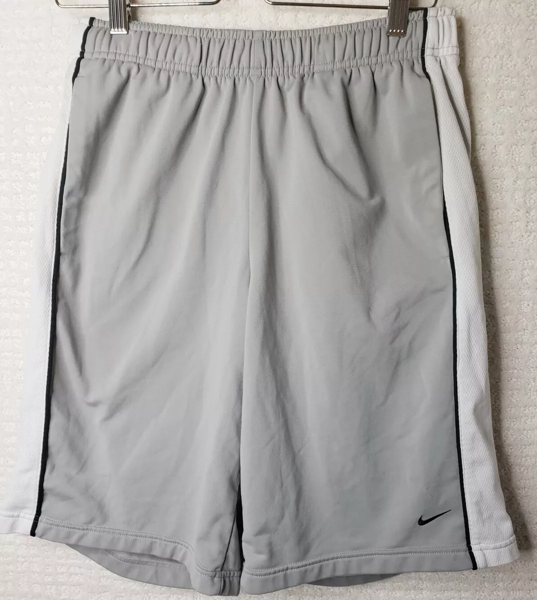 Nike Basketball Athletic Shorts Men s L Silver Gray White Side Stripe Pockets