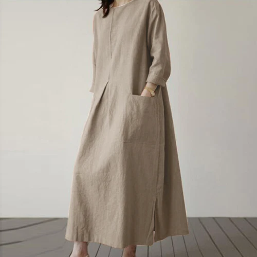 Langes lässiges lockeres Baumwollkleid Vintage Kaftan Maxikleid für Damen UK - Bild 10 von 28