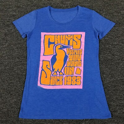 Chums Top Womens Small Blue USA Made Tee Shirt Helping You Hang On Since 1983