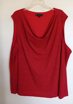 N  touch Red Black Polka dot Cowl Neck Tank Top Sz 3X EUC