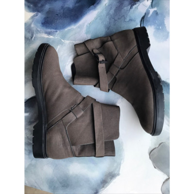 Calvin Klein Jeans Womens Byra Ankle Boots Booties Gray Leather Buckle 10 M New