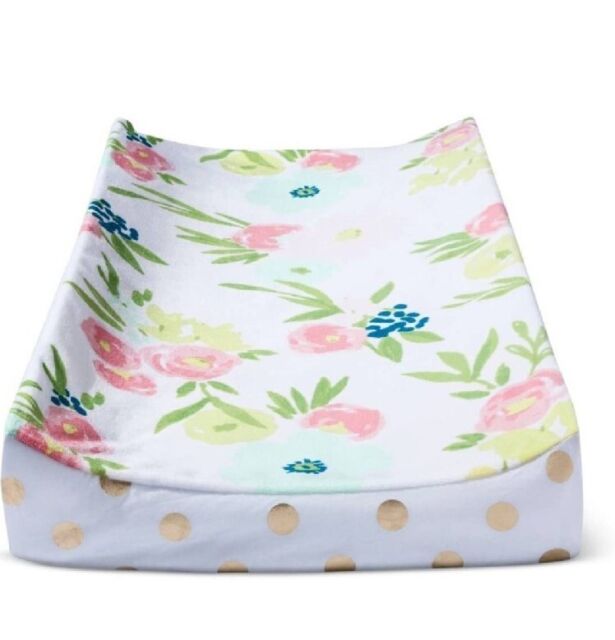 Cloud Island Plush Diaper Changing Pad Cover Floral and Gold Dots Pink Girl BABY
