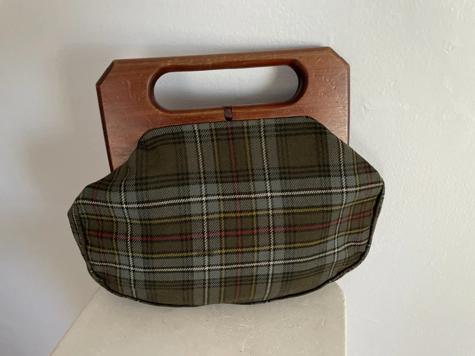 Bolso de mano vintage Trimingham's Bermudas a cuadros verdes Bermudas asa de cedro Foto 4 de 4