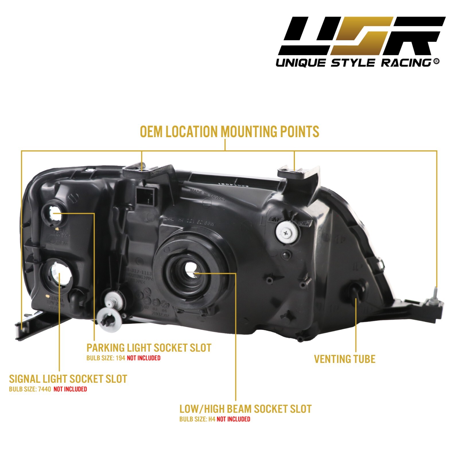 DEPO JDM Black Housing Headlights w/ Clear Corners For 19972001 Honda