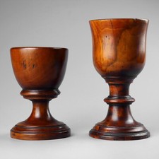 Antique 18h Century Two Georgian Treen Carved Wood Goblets / Chalice