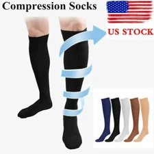 (3 Pairs) Copper-Compression Socks 15-20mmHg Graduated Support Mens Womens S-XXL