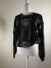 Vintage 80s Grey, Black, White Hipster Retro Knit Sweater Medium 107 