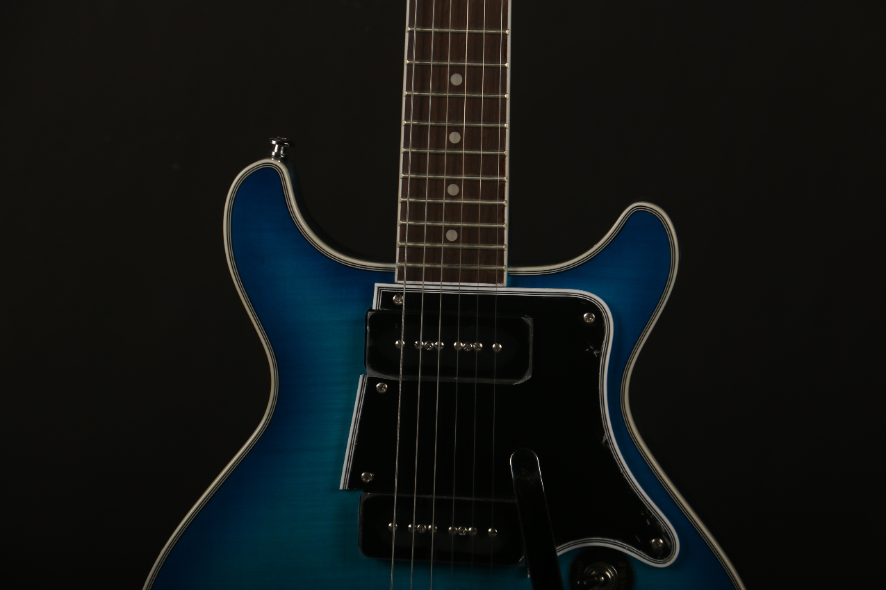Blue Electric Guitars P90 Pickups Black Pickguard Flamed Maple Top