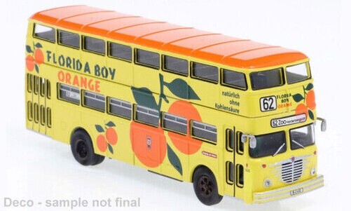 Brekina 61262 - 1/87 Büssing D2U Double Decker,BVG - Florida Boy Orange,Pop-Bus