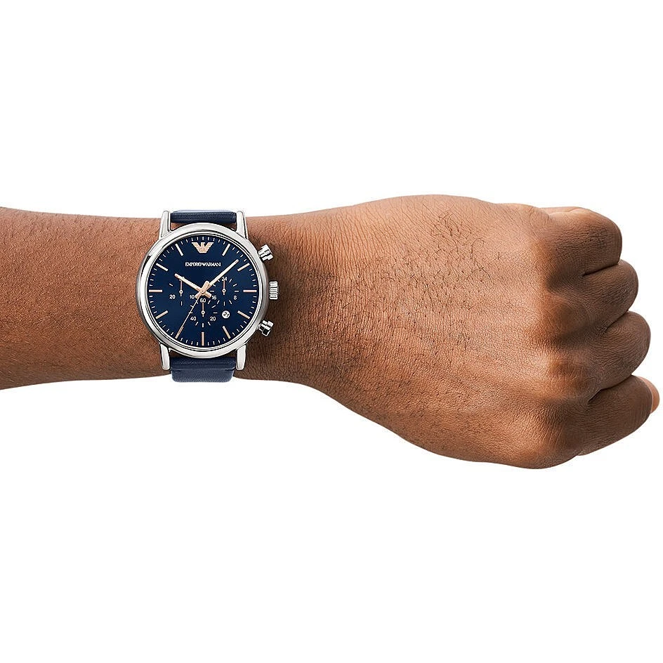 Orologio emporio armani uomo watch da polso al quarzo blu pelle