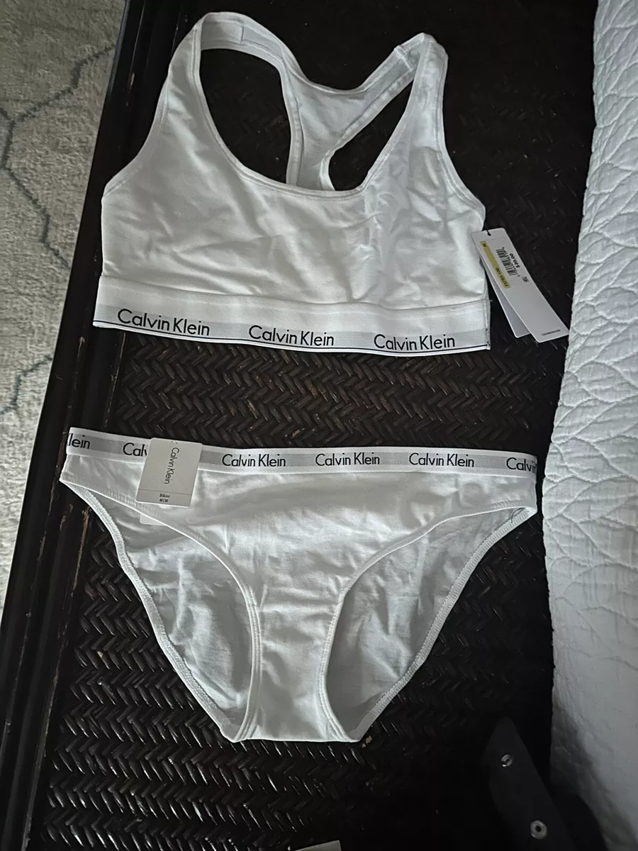 NWT Calvin Klein Bra & Bikini Panty Set Pajama Lounge Underwear White Medium