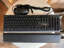 RedThunder K10 Wired Gaming Keyboard and Mouse and Wrist Rest Combo- Black