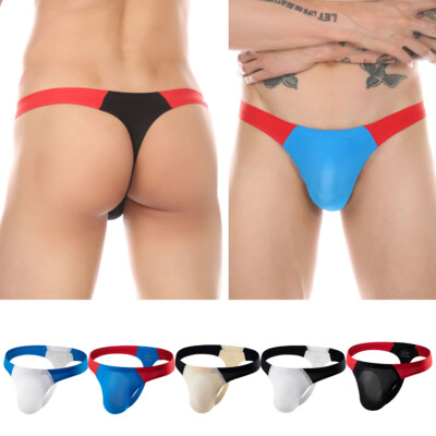 Men Thong Ice Silk Thin See-through Sexy T-Back Patchwork Underwear G-string