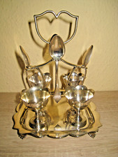 Szlachetny antyczny angielski 4-częściowy stojak na jaja / jajka, posrebrzany, kropkowany, 2701,