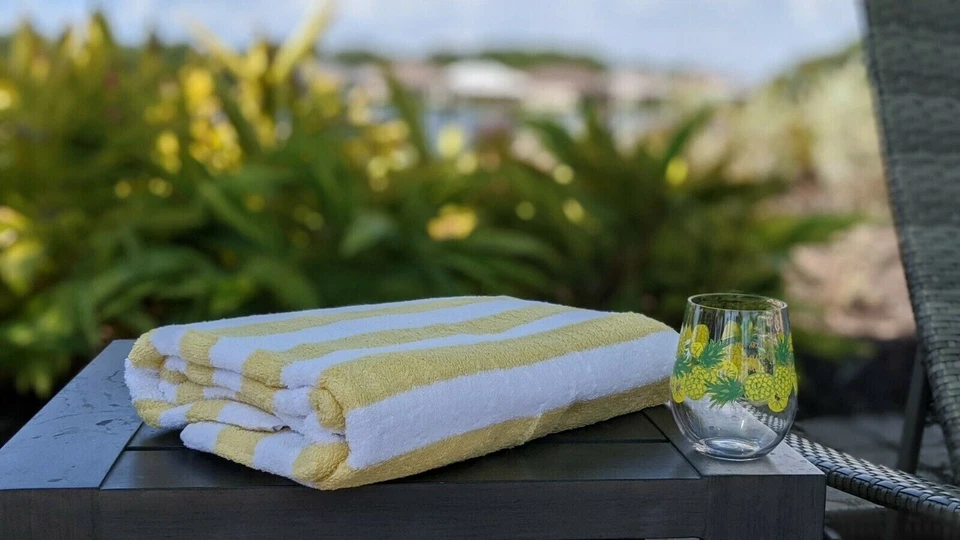 Toallas de playa/piscina Hotel Cabana 30x70 pulgadas, rayas de piña, 100 % algodón, paquete de 3 Foto 3 de 4