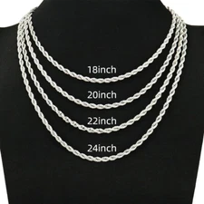 Men Women Stainless Steel Silver 2mm/3mm/4mm/5mm Rope Necklace Chain Link C11