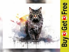Stampa Majestic Grey Maine Coon 5"x7" su carta opaca | Vibrante Gatto Acquerello Arte