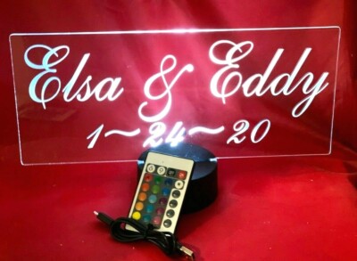 Wedding Couple Light Up Personalized Table Lamp LED Engraved Names, Wedding Date