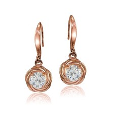 Rose Gold Flashed Sterling Silver Cubic Zirconia Love Knot Dangle Earrings