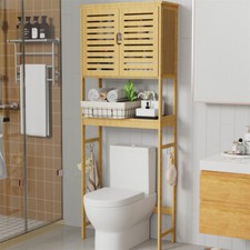 XL Waschmaschinenschrank Waschmaschinenregal Toilettenschrank Badschrank Bambus 