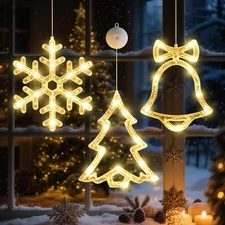 Christmas Decorations Snowflake Tree Bells Window LED Lights Xmas Gift 3 Pack