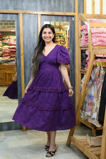 Mango Pretty Purple Midi Dress Eyelet Embroidered Lace Trim Puff Sleeve New M 8