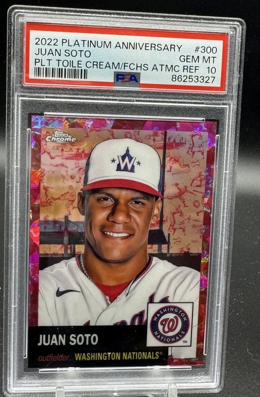 2022 Topps Platinum Anniversary Toile Atomic Refractor Juan Soto PSA 10 #300