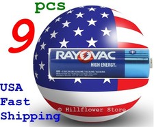 9 piece LR6 E91 AM3 Rayovac AA 1.5V Alkaline Batteries 10 year shelf time