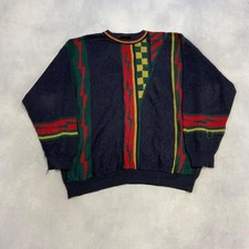 Vintage Knitted Jumper Abstract Patterned Grandad Knit Sweater Men's Xl