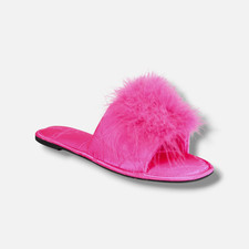 INC International Concepts Women's Pink Satin Pom Slippers Shoes Size 11-12