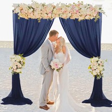 2 PCS Navy Blue Sheer Curtains Chiffon Backdrop 10x10 Ft Wedding Arch Drape