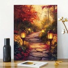Garden Path Autumn Framed Canvas Stretched Ready to Hang 50x40 Home decor Gift