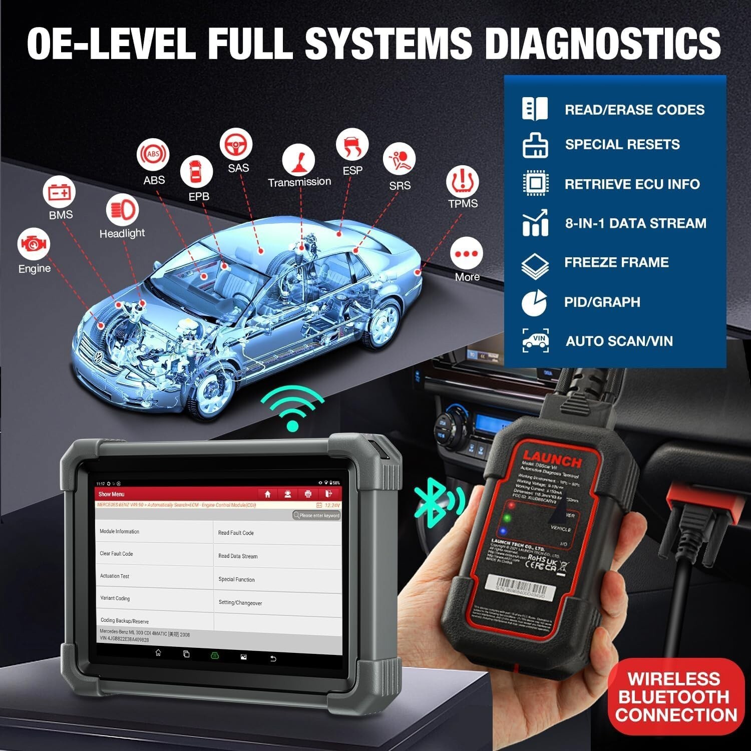 2025 LAUNCH X431 IMMO Plus PAD VII+ Car Diagnostic Scanner Key Programming Tool
