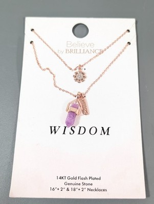Believe by Brilliance Wisdom Necklace Amethyst Flower Gold Flash Plated NEW Boho