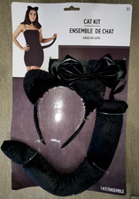 WOMEN NEW BLACK FURRY CAT KIT HALLOWEEN SET TAIL HEADBAND CHOKER ONE SIZE FITS M