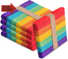 500 Pack 6 Inch Jumbo Craft Sticks in Bright Colors - Wooden Popsicle Sticks