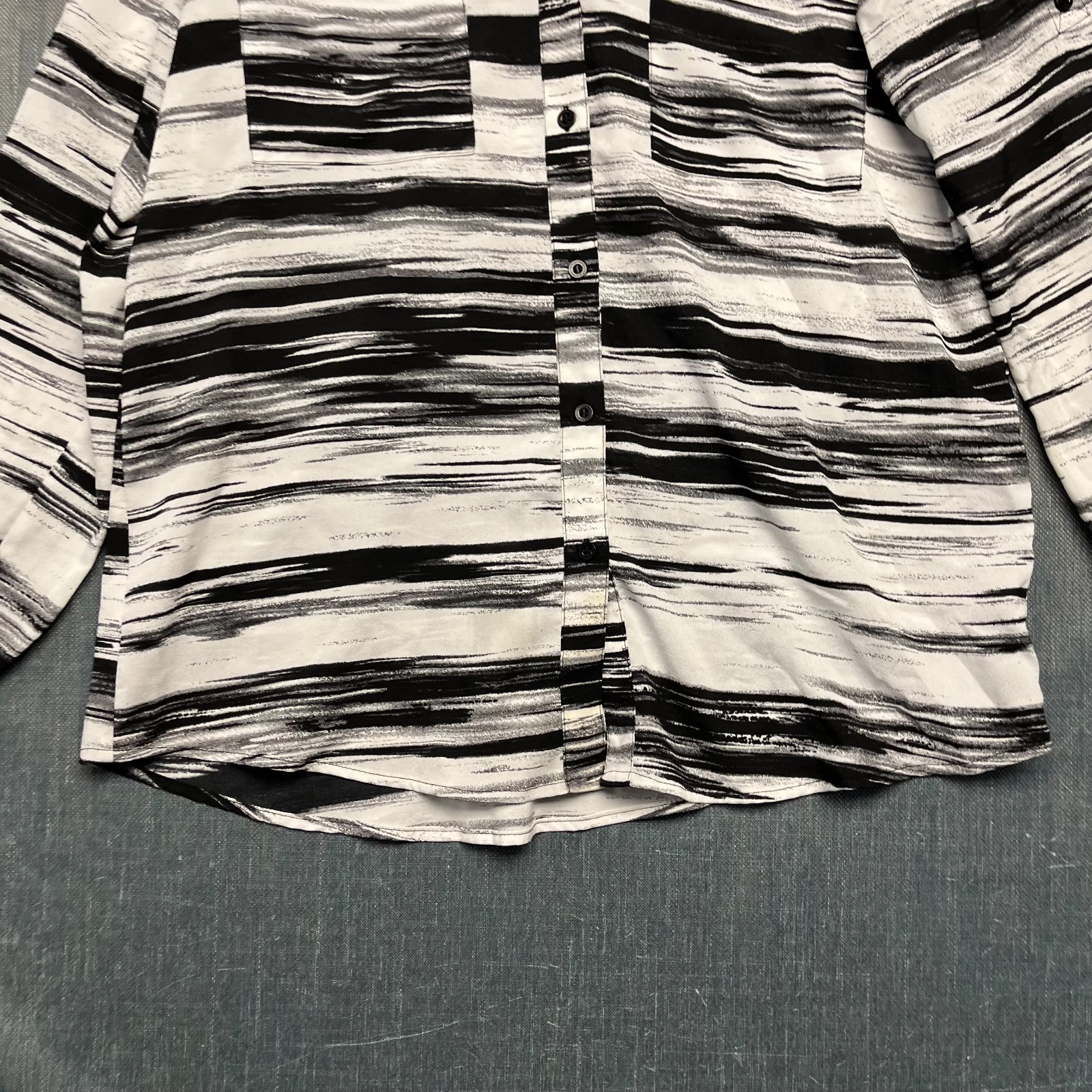 Calvin Klein Women's Blouse Size M Black White Abstract Stripe 100% Polyester thumbnail 7