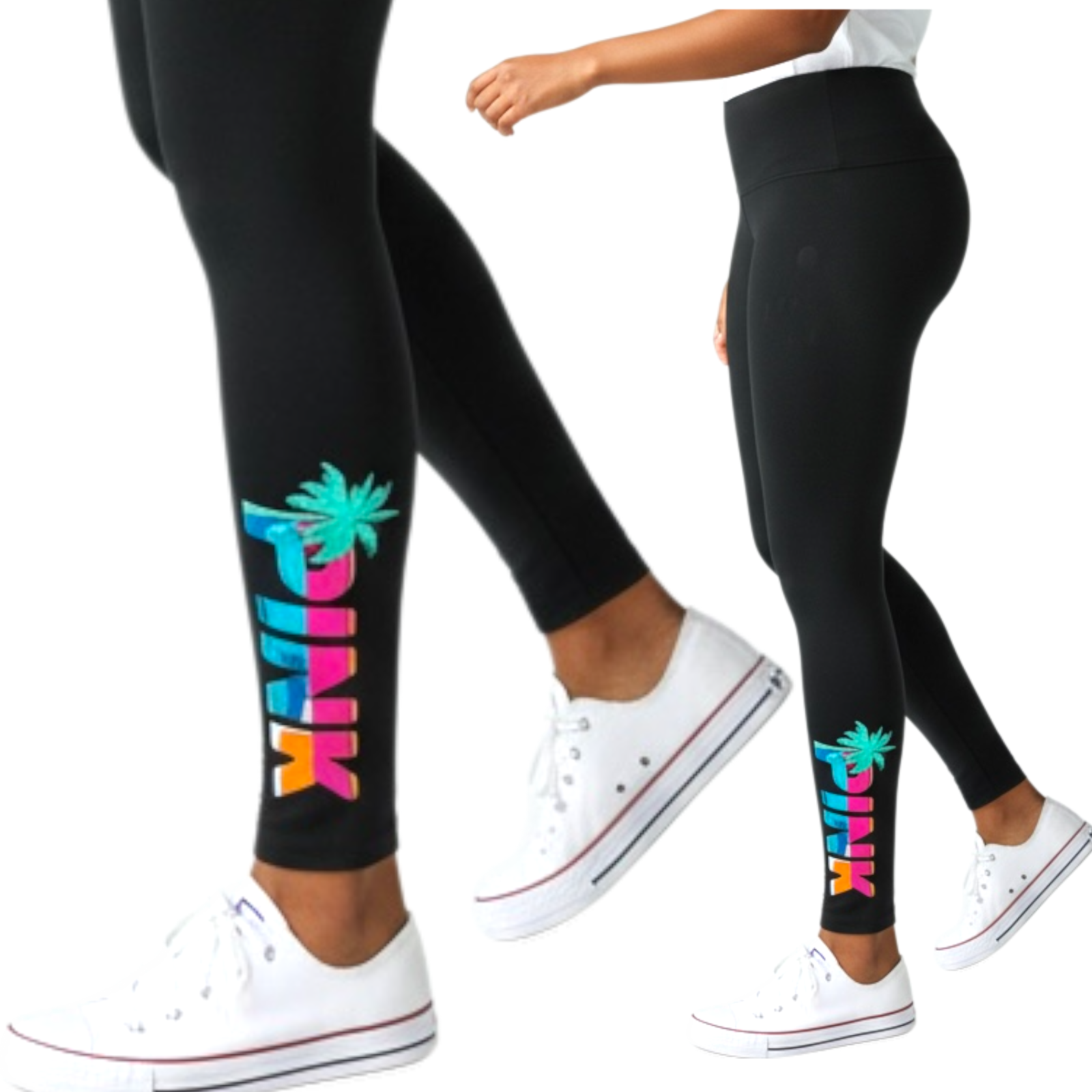 Victoria’s Secret PINK Tropical High Rise Stretch Colorful Logo Campus Legging