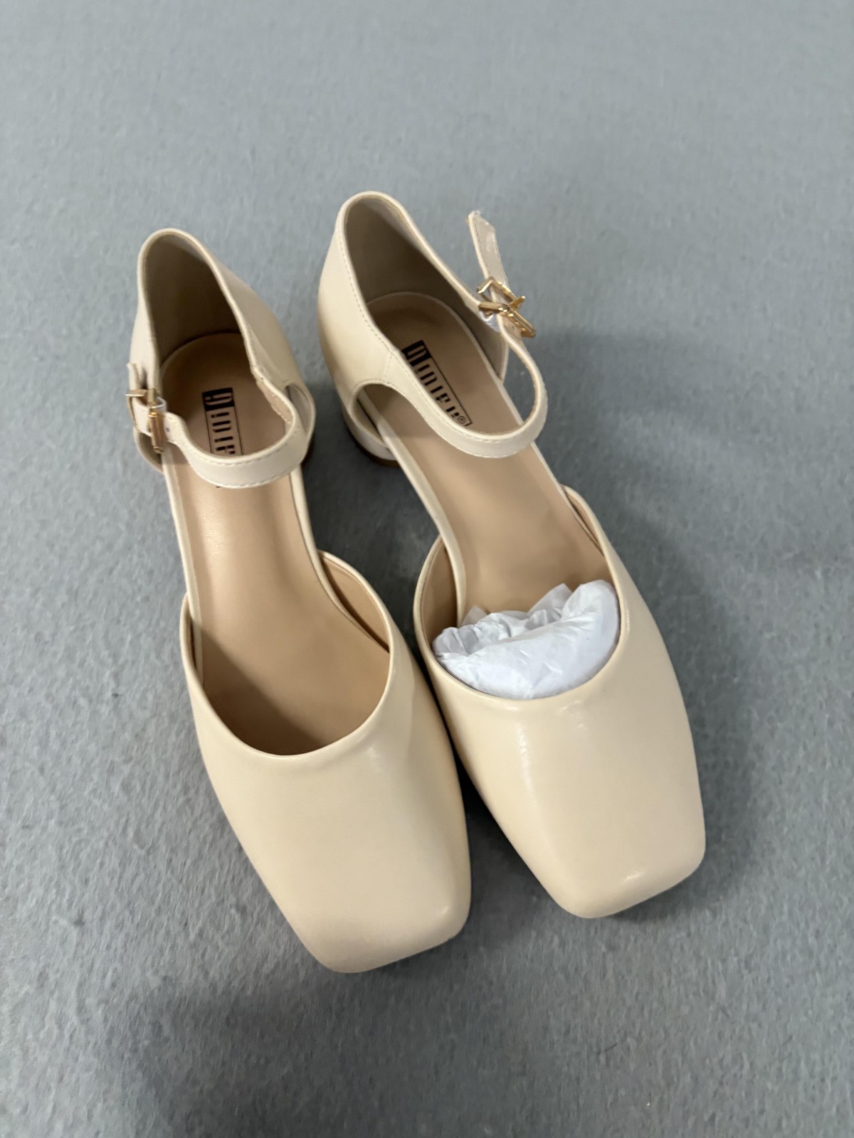 Dedifu Shoes Womens Size 7 Beige Block Heel Mary Jane Square Toe Dress Pumps