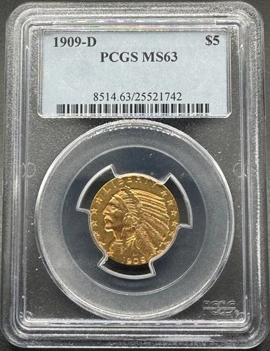 1909-D $5 INDIAN HEAD GOLD HALF EAGLE PCGS OGH MS63 03EGBA26