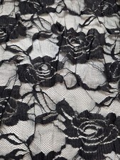 Black Stretchy Rose Lace Fabric Spandex 57" Long Elegant Floral Pattern Sewing 